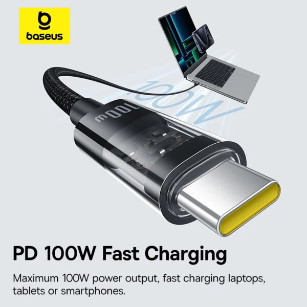 Baseus Transparent Type C to USB C Cable 100W PD Fast Charging Braided for MacBook iPad iPhone 15 Xiaomi - Image 4