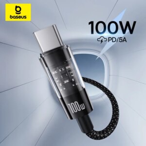 Baseus Transparent Type C to USB C Cable 100W PD Fast Charging Braided for MacBook iPad iPhone 15 Xiaomi