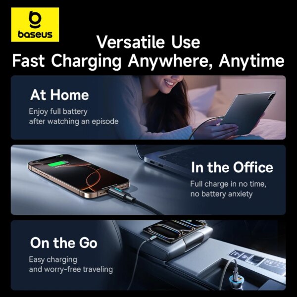 Baseus Lit 100W USB C to USB C Cable with Dynamic Light, Fast Charging for iPhone 16/15, MacBook, Xiaomi, Huawei - Image 6