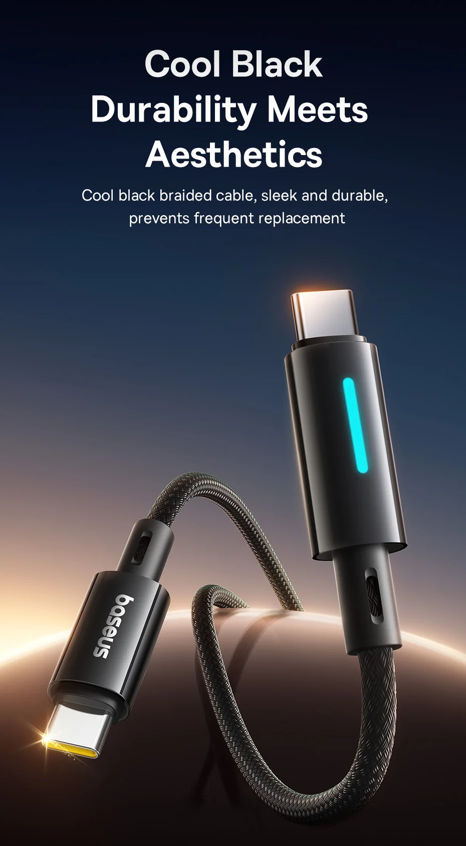 Baseus 100W USB C Cable For iPhone 16 15 Pro Max Type C To USB C Cable For Macbook Laptop Fast Charging Charger Wire For Xiaomi