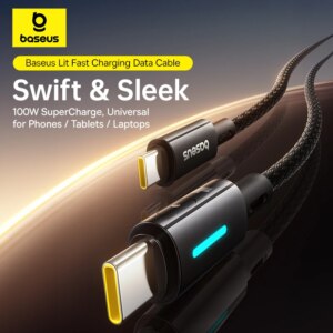Baseus Lit 100W USB C to USB C Cable with Dynamic Light, Fast Charging for iPhone 16/15, MacBook, Xiaomi, Huawei