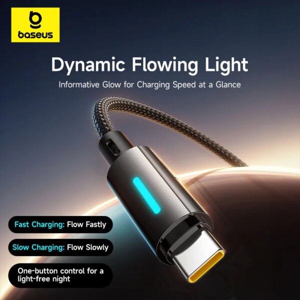 Baseus Lit 100W USB C to USB C Cable with Dynamic Light, Fast Charging for iPhone 16/15, MacBook, Xiaomi, Huawei - Image 3