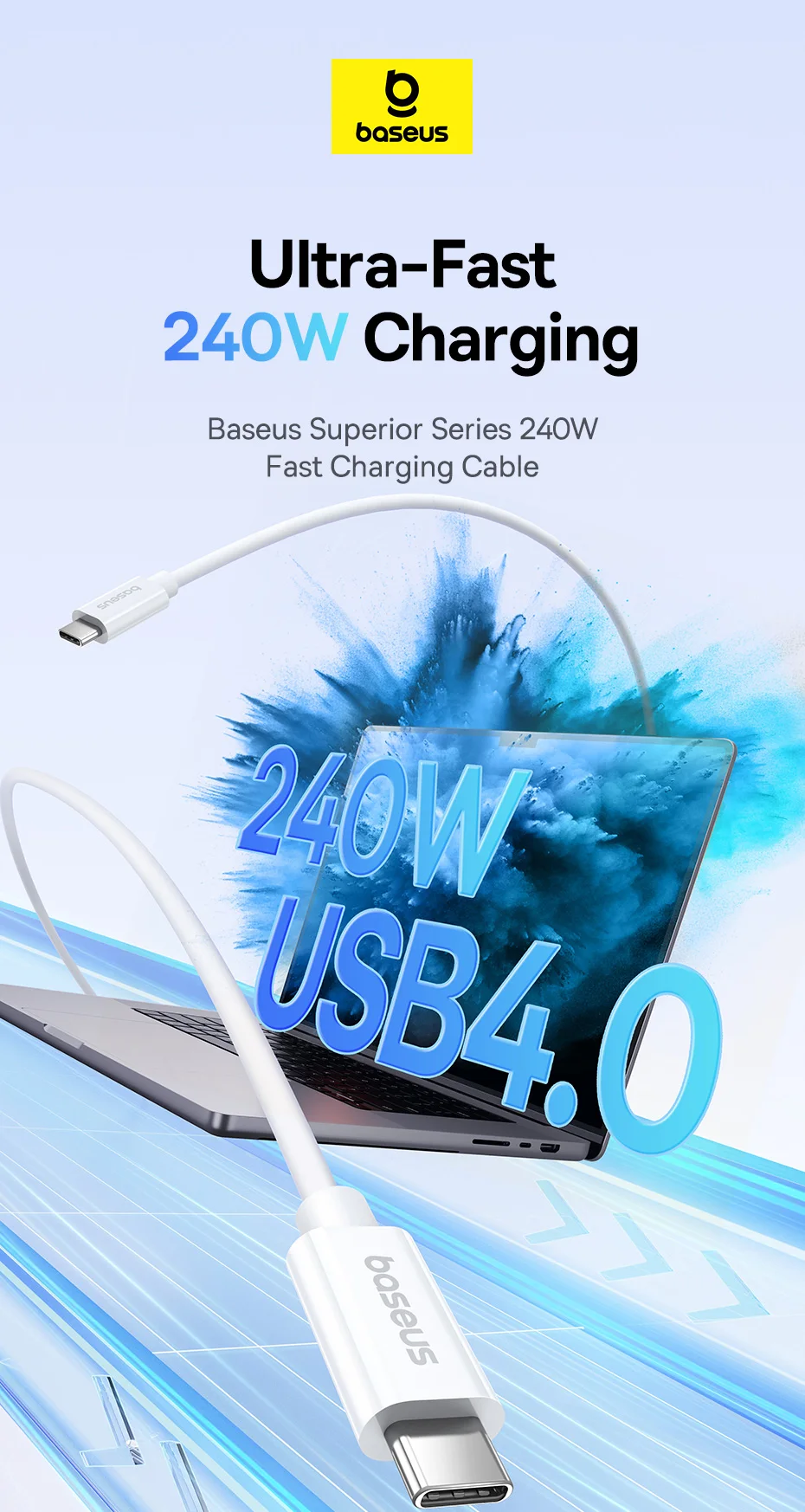 Baseus 240W USB C Cable USB 4.0 40Gbps Data Cable USB C Cable For Macbook 8K/60HZ Type C to Type C USB C Cable For iPhone 15
