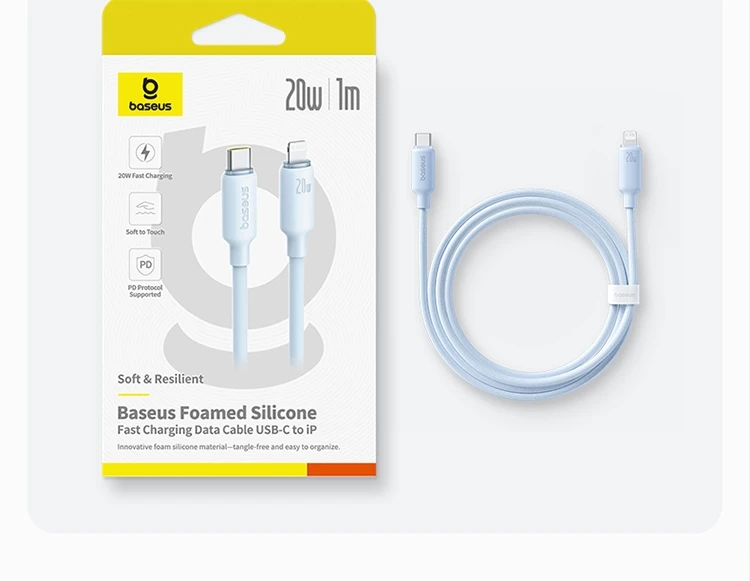 Baseus Foam Silicone 20W PD USB C Cable for iPhone 14 13 12 Pro Max Fast Charging USB C Cable for iPhone 12 Mini Pro Max Data