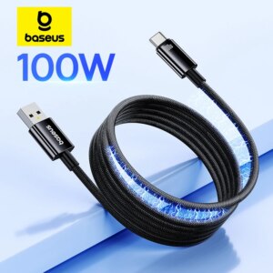 Baseus Tungsten Gold Magnetic Coiled Charging Cable 100W USB-C Fast Charging Nylon Braided