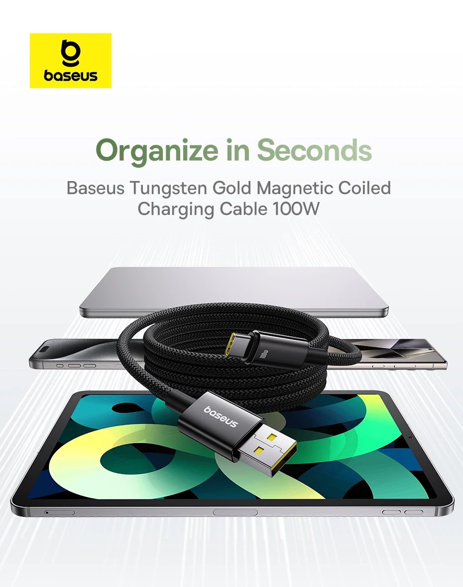 Baseus Magnetic USB Type C Cable For Huawei Xiaomi Samsung Super Charge 100W Fast Charging USB C Charger Data Cable Wire Cord
