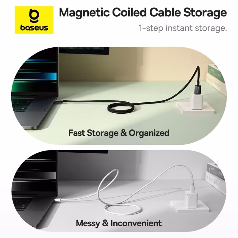 Baseus Tungsten Gold Magnetic Coiled Charging Cable 100W USB-C Fast Charging Nylon Braided Baseus Tungsten Gold Magnetic Coiled Charging Cable 100W USB-C Fast Charging Nylon Braided - Image 2