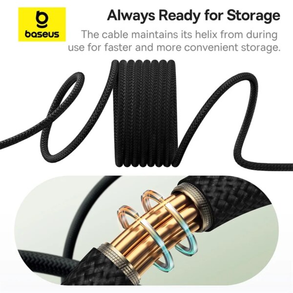 Baseus Tungsten Gold Magnetic Coiled Charging Cable 100W USB-C Fast Charging Nylon Braided - Image 3