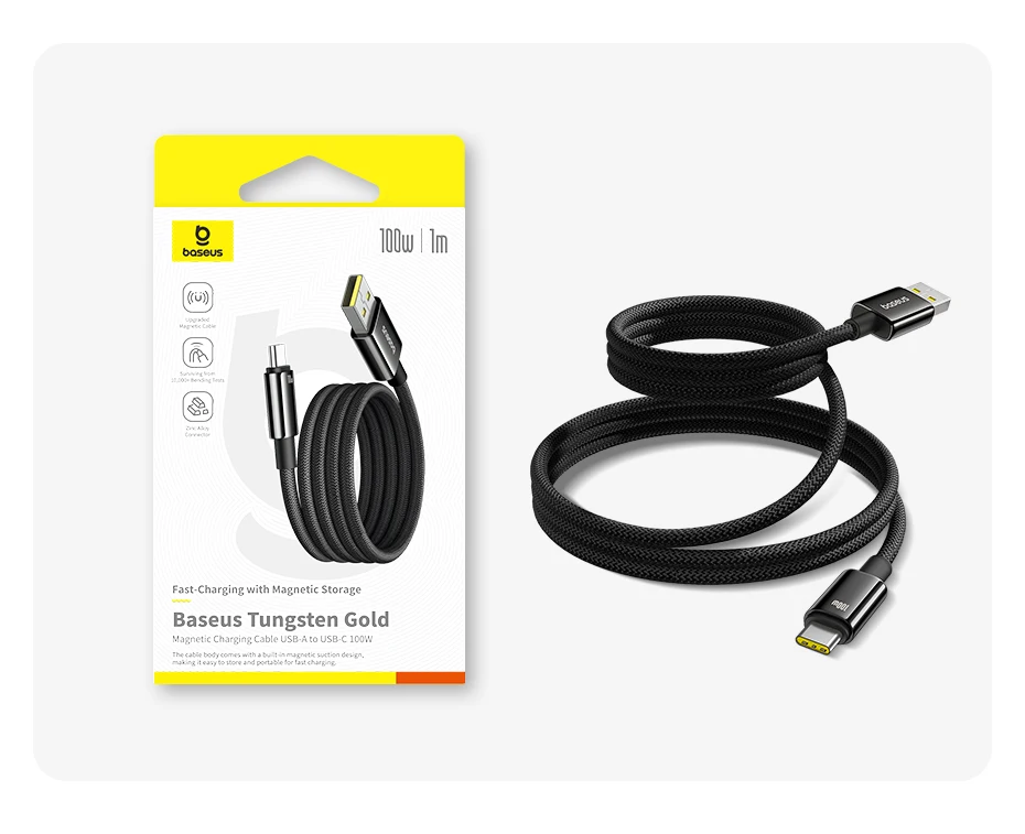 Baseus Magnetic USB Type C Cable For Huawei Xiaomi Samsung Super Charge 100W Fast Charging USB C Charger Data Cable Wire Cord