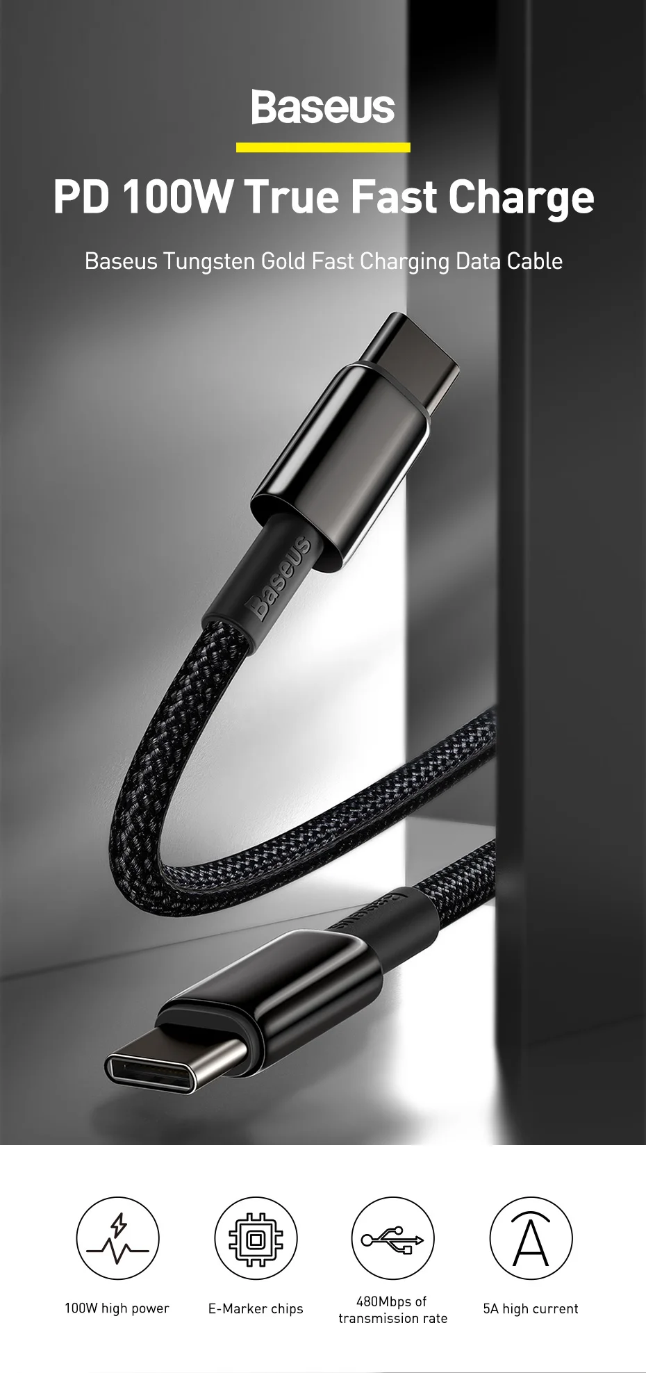 Baseus 2Packs 100W USB C to USB Type C Cable For iPhone 16 15 Quick Charge 4.0 Wire for Xiaomi Fast Charger for MacBook iPad Pro