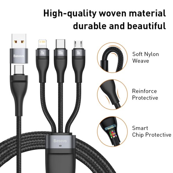 Baseus 3-in-1 100W USB C Fast Charging Cable for iPhone 15 14 13 Pro Macbook Samsung Xiaomi - Image 5