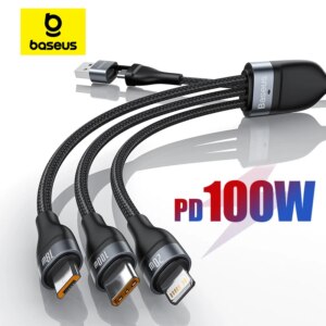 Baseus 3-in-1 100W USB C Fast Charging Cable for iPhone 15 14 13 Pro Macbook Samsung Xiaomi