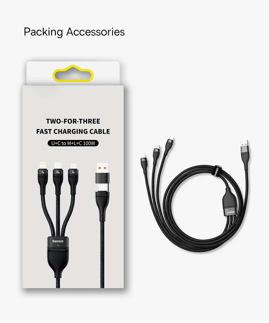 Baseus 3 in 1 USB C Cable for iPhone 15 14 13 Pro 11 XR Charger Cable 100W Micro USB Type C Cable for Macbook Pro Samsung Xiaomi