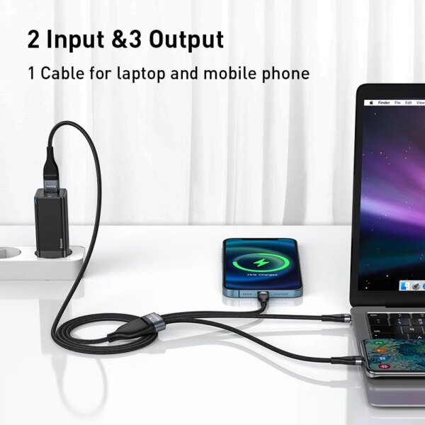 Baseus 3-in-1 100W USB C Fast Charging Cable for iPhone 15 14 13 Pro Macbook Samsung Xiaomi - Image 3
