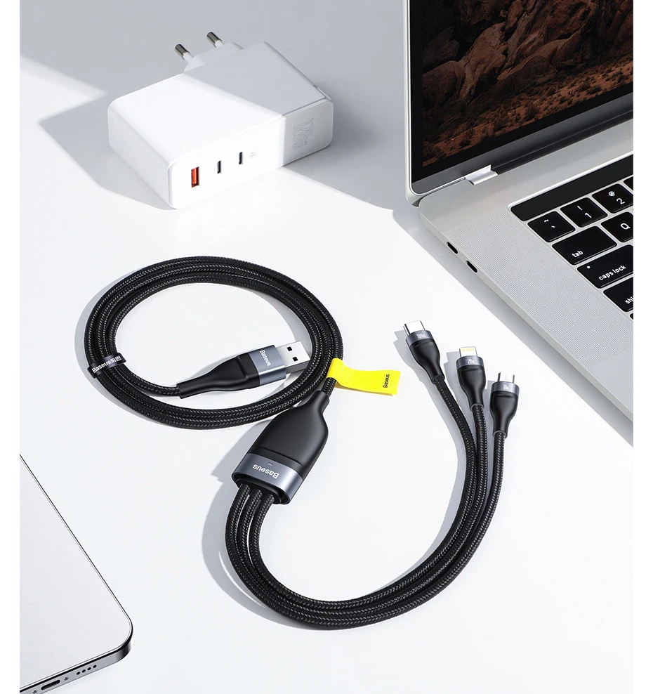 Baseus 3 in 1 USB C Cable for iPhone 15 14 13 Pro 11 XR Charger Cable 100W Micro USB Type C Cable for Macbook Pro Samsung Xiaomi