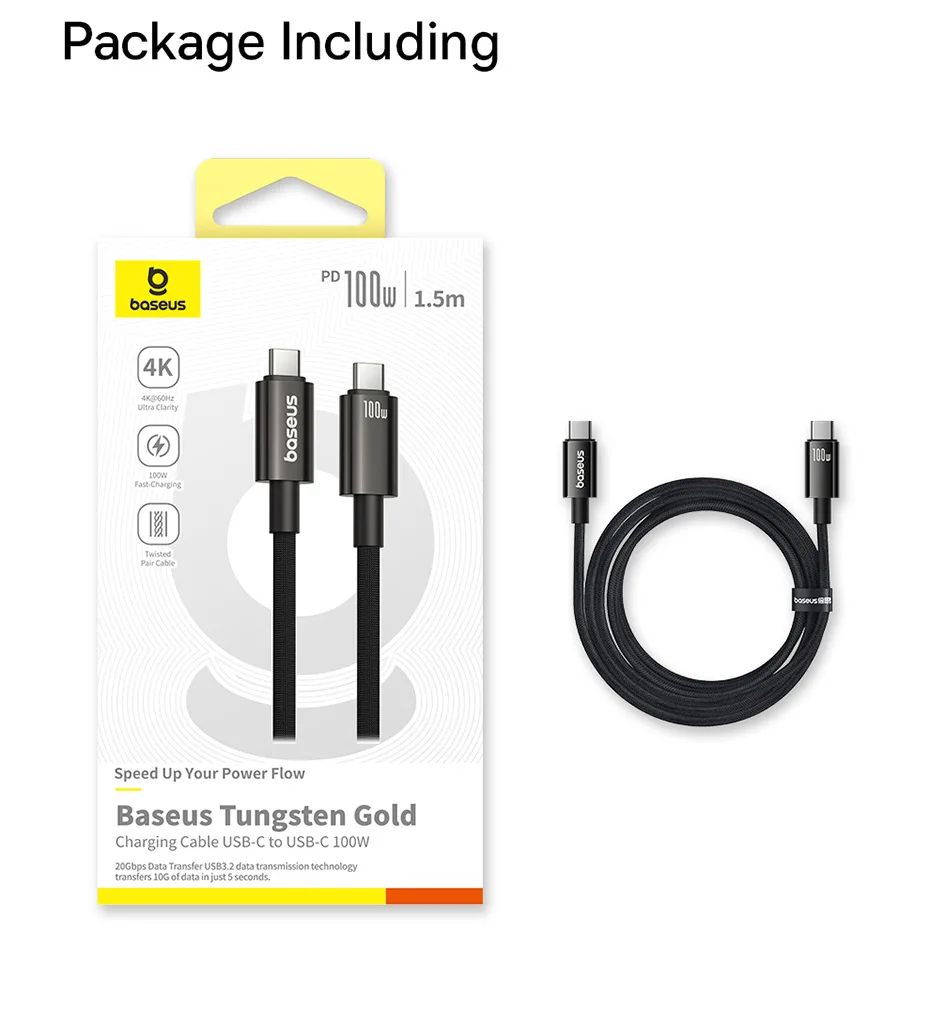 Baseus 20Gbps USB C Data Cable For MacBook 100W Fast Charging Cable For iPhone 16 15 Plus Promax 4K@60Hz Type C to Type C Wire