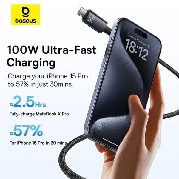 Baseus Tungsten Gold Type-C Fast Charging Cable 100W USB 3.2 20Gbps 4K@60Hz - Image 3