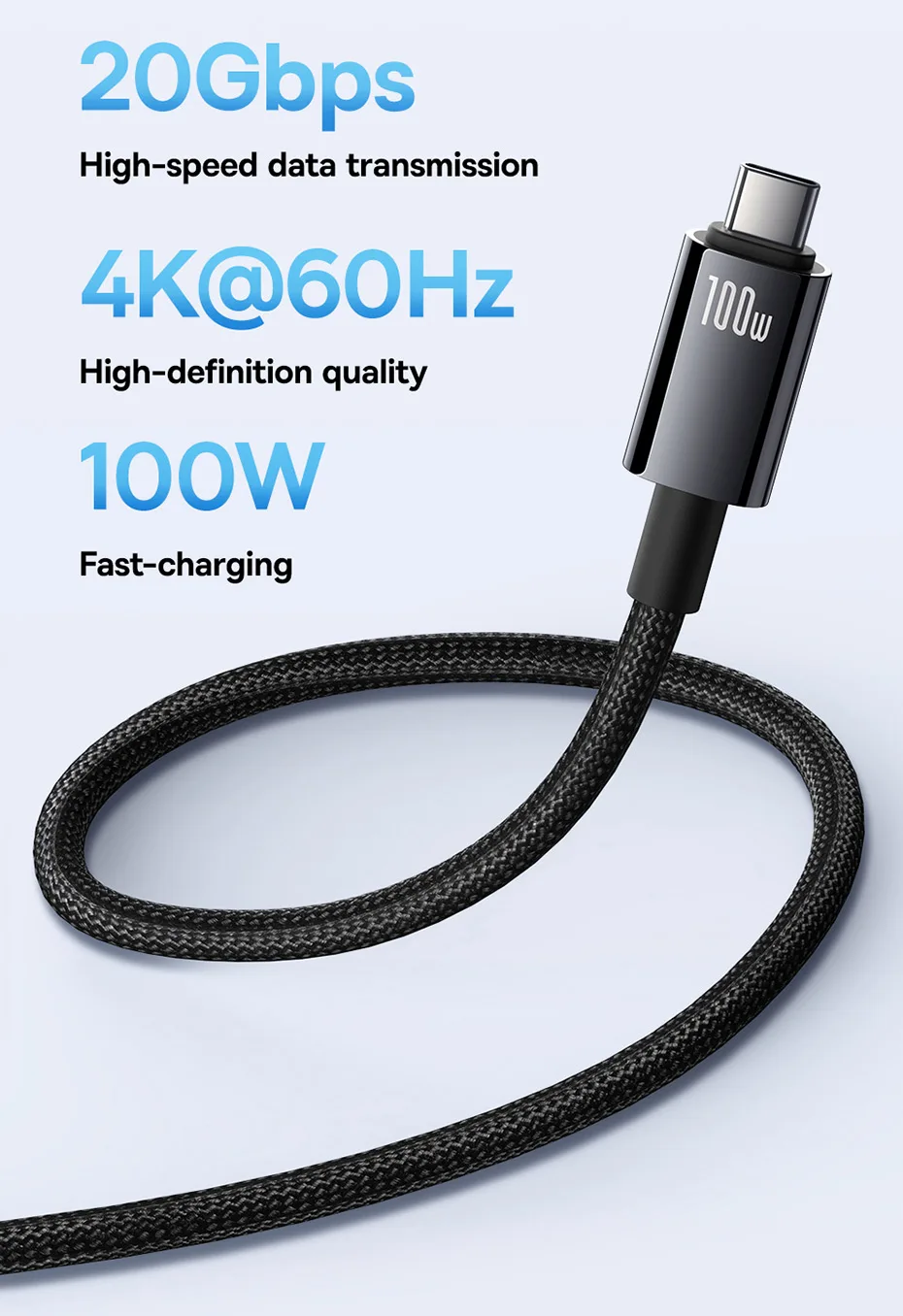 Baseus 20Gbps USB C Data Cable For MacBook 100W Fast Charging Cable For iPhone 16 15 Plus Promax 4K@60Hz Type C to Type C Wire