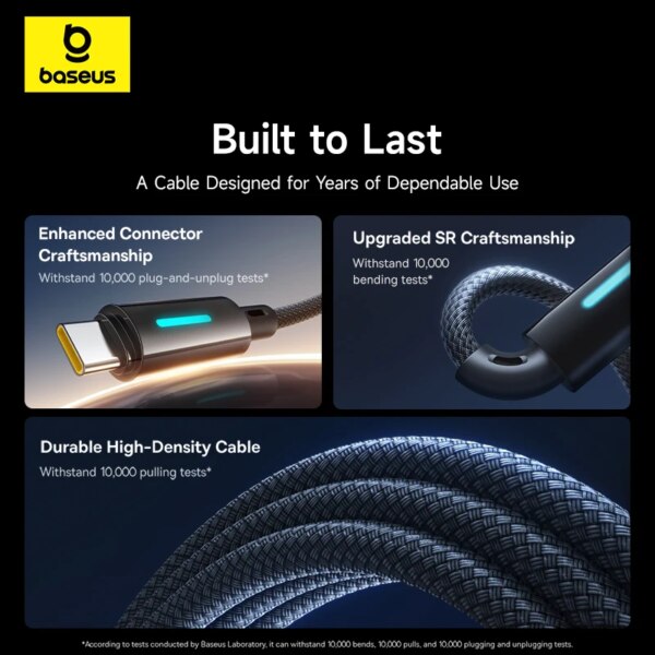 Baseus Lit 100W USB-A to USB-C Fast Charging Cable with Dynamic Light for Huawei Honor - Image 5