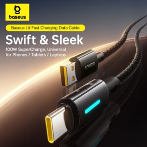 Baseus Lit 100W USB-A to USB-C Fast Charging Cable with Dynamic Light for Huawei Honor