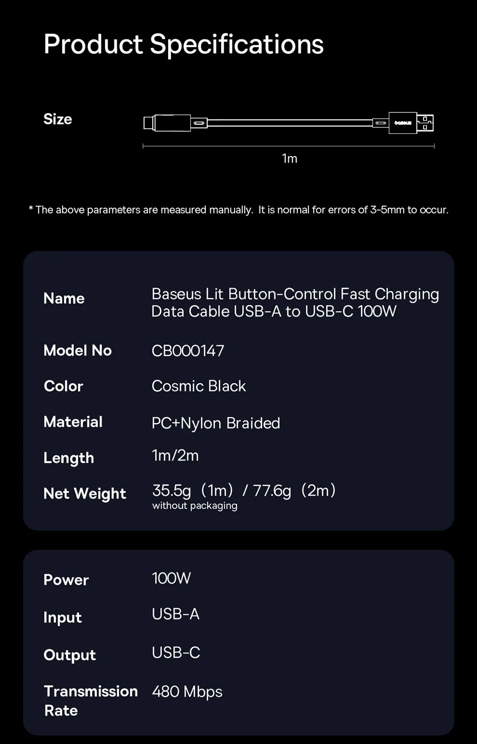 Baseus 100W USB Type C Cable For Huawei P50 P40 Pro Honor Fast Charge 5A Fast Charging USB C Charger Data Cable Wire Cord