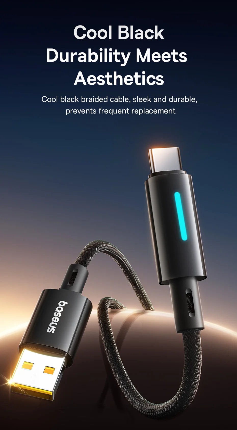 Baseus 100W USB Type C Cable For Huawei P50 P40 Pro Honor Fast Charge 5A Fast Charging USB C Charger Data Cable Wire Cord