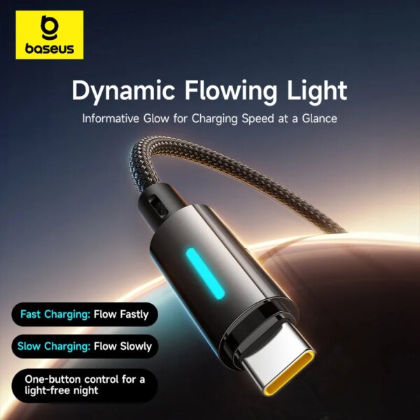 Baseus Lit 100W USB-A to USB-C Fast Charging Cable with Dynamic Light for Huawei Honor - Image 3