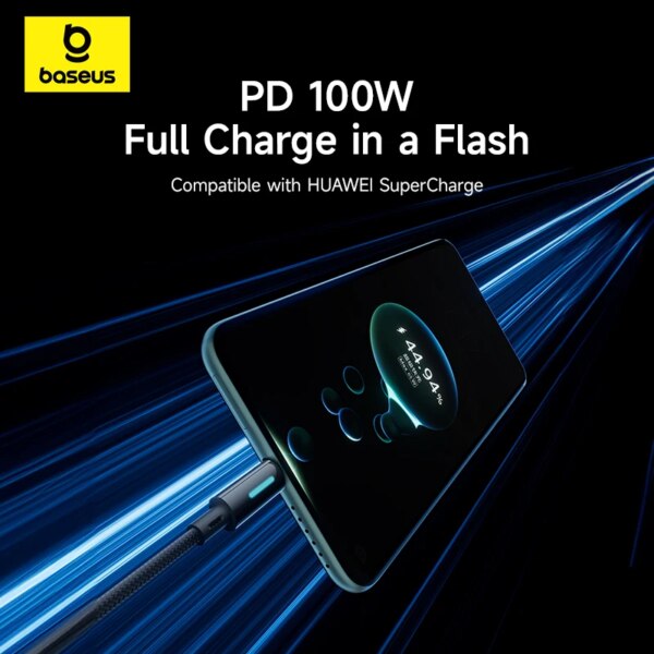 Baseus Lit 100W USB-A to USB-C Fast Charging Cable with Dynamic Light for Huawei Honor - Image 2