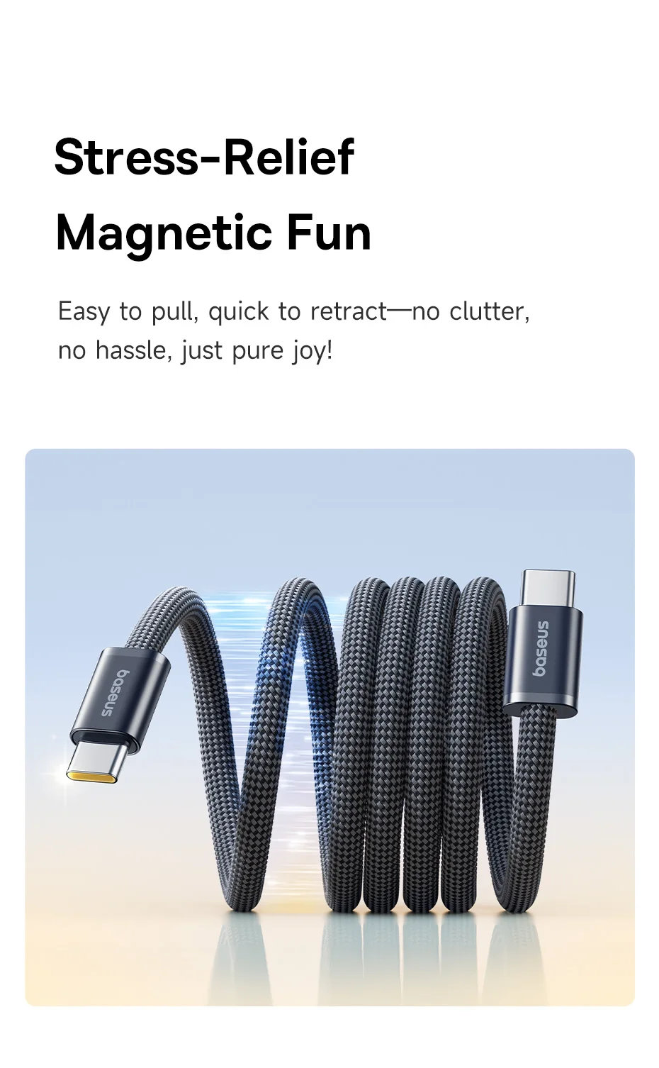 Baseus Magnetic 100W Type C Cable Fast Charge Cord Wire For iPhone 15 16 Anti Winding Cable For Macbook Samsung Huawei Xiaomi