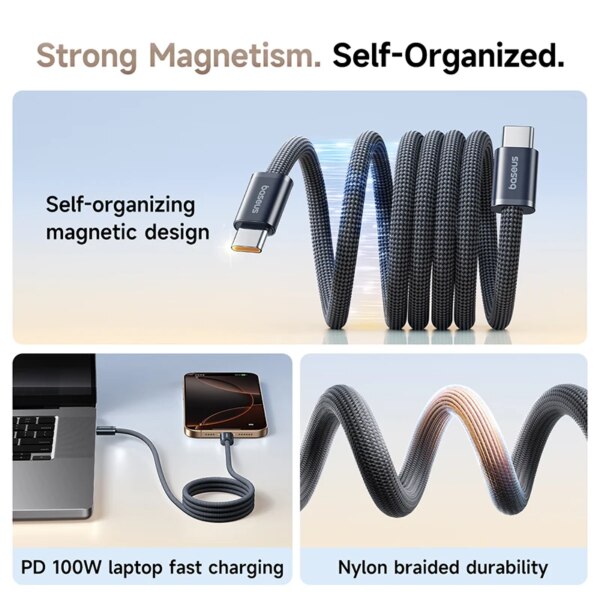 Baseus Dynamic 4 Pro Magnetic USB-C Fast Charging Cable 100W For iPhone 15 16 Macbook - Image 2