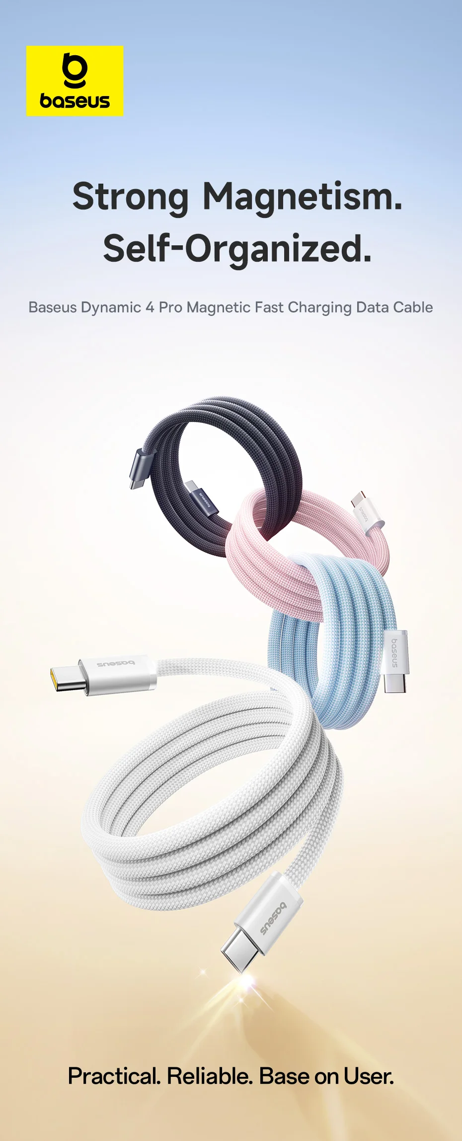 Baseus Magnetic 100W Type C Cable Fast Charge Cord Wire For iPhone 15 16 Anti Winding Cable For Macbook Samsung Huawei Xiaomi