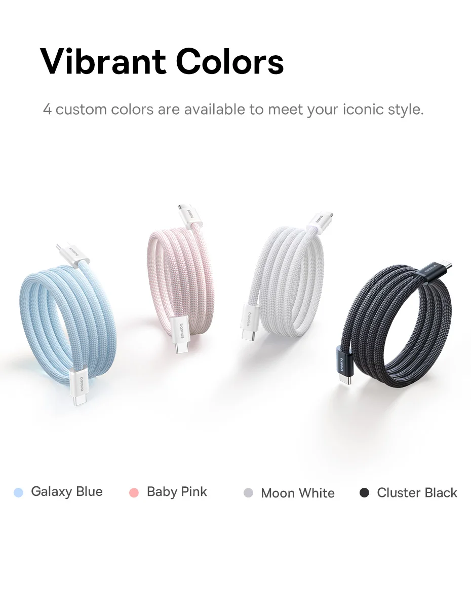 Baseus Magnetic 100W Type C Cable Fast Charge Cord Wire For iPhone 15 16 Anti Winding Cable For Macbook Samsung Huawei Xiaomi
