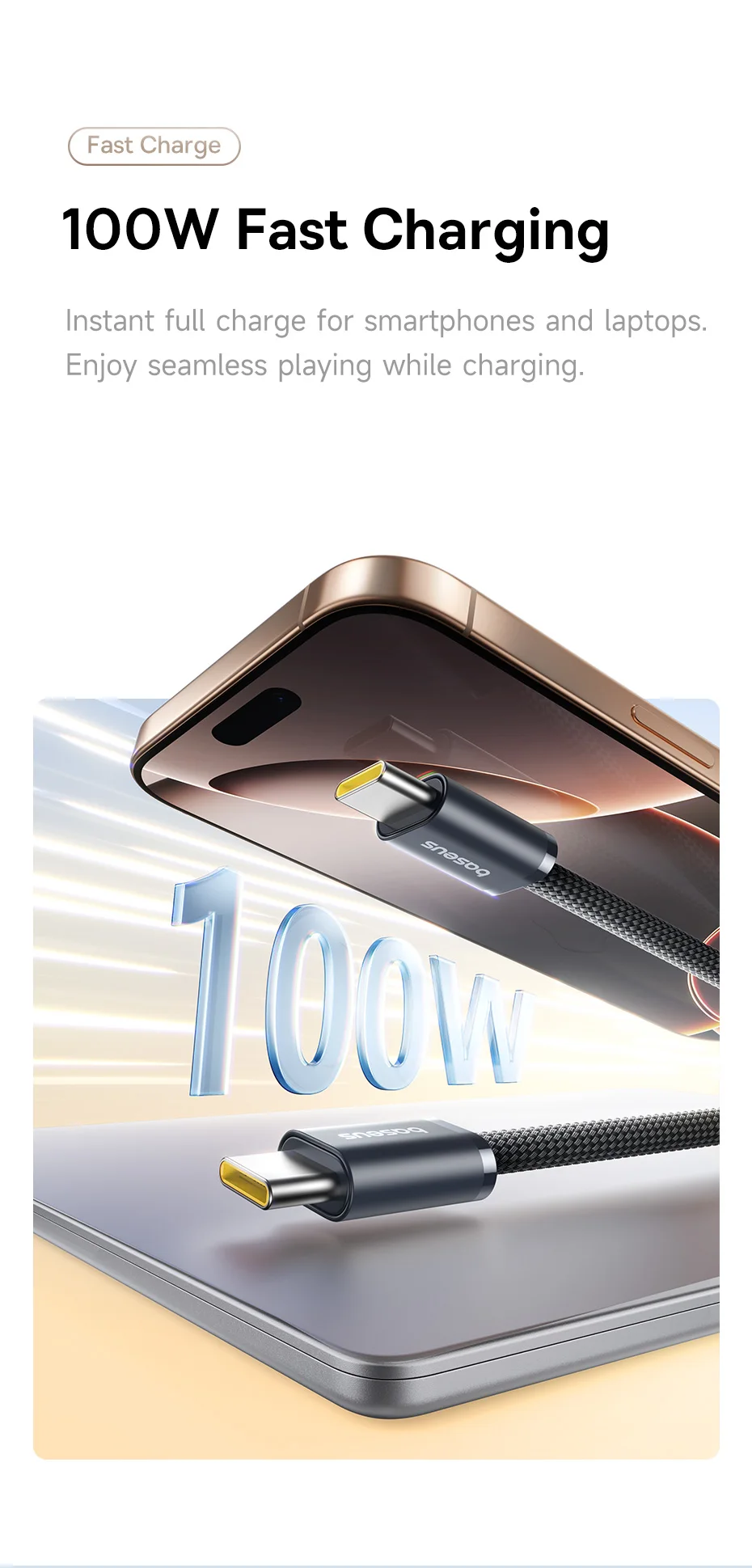Baseus Magnetic 100W Type C Cable Fast Charge Cord Wire For iPhone 15 16 Anti Winding Cable For Macbook Samsung Huawei Xiaomi