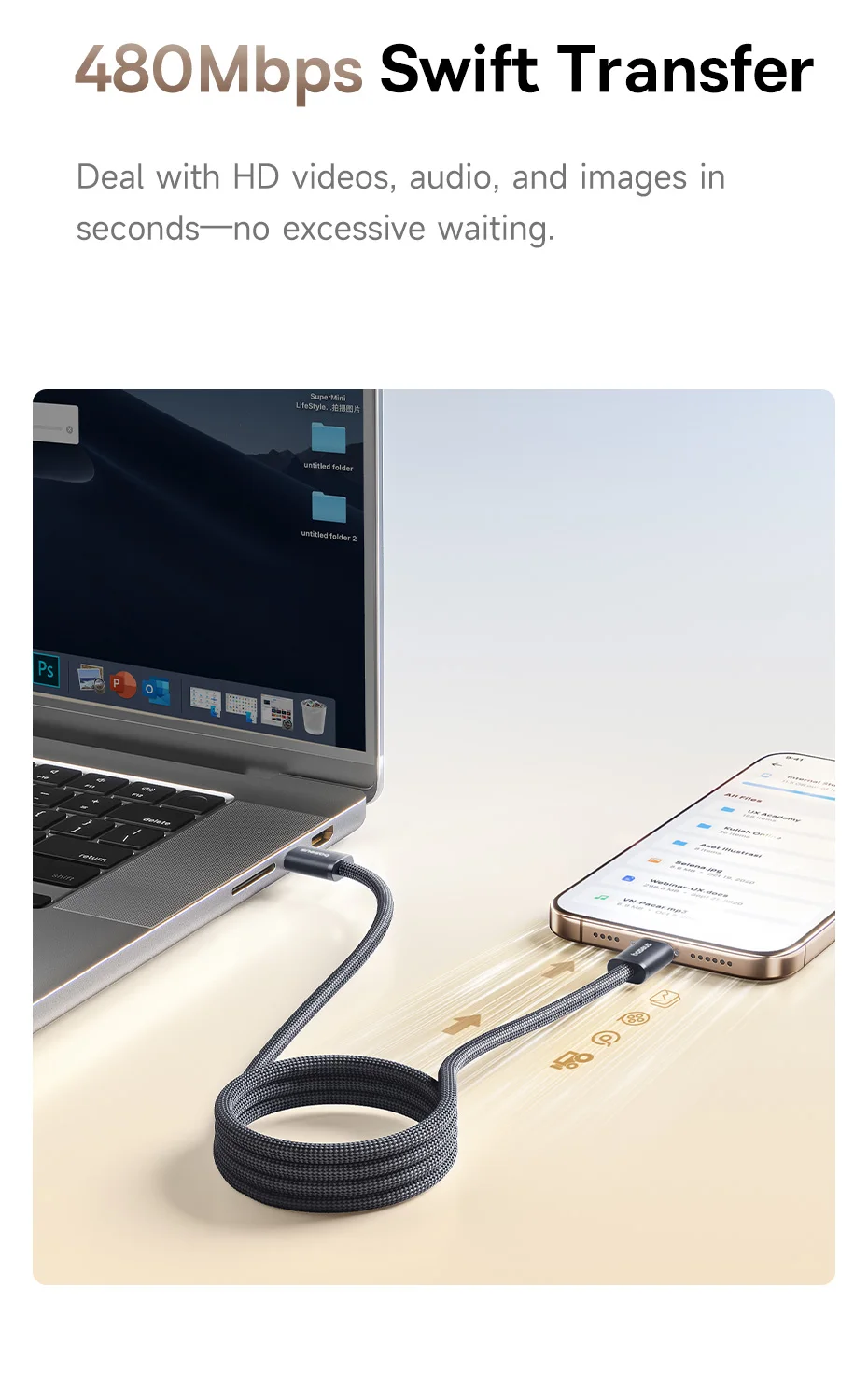 Baseus Magnetic 100W Type C Cable Fast Charge Cord Wire For iPhone 15 16 Anti Winding Cable For Macbook Samsung Huawei Xiaomi
