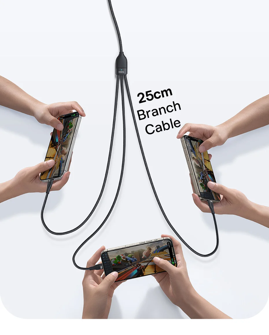 Baseus 3 in 1 USB Type C Cable for iPhone 16 15 14 13 Pro Charger Cable 100W USB C Cable for Macbook Samsung Xiaomi