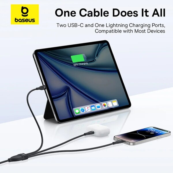 Baseus 3-in-1 USB C Cable 100W Fast Charging Cable for iPhone 16 15 14 Macbook Samsung Xiaomi - Image 4