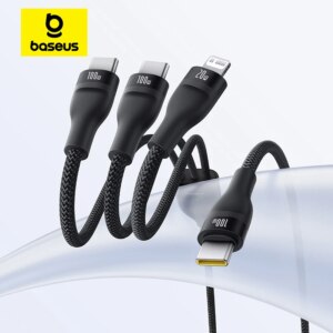 Baseus 3-in-1 USB C Cable 100W Fast Charging Cable for iPhone 16 15 14 Macbook Samsung Xiaomi