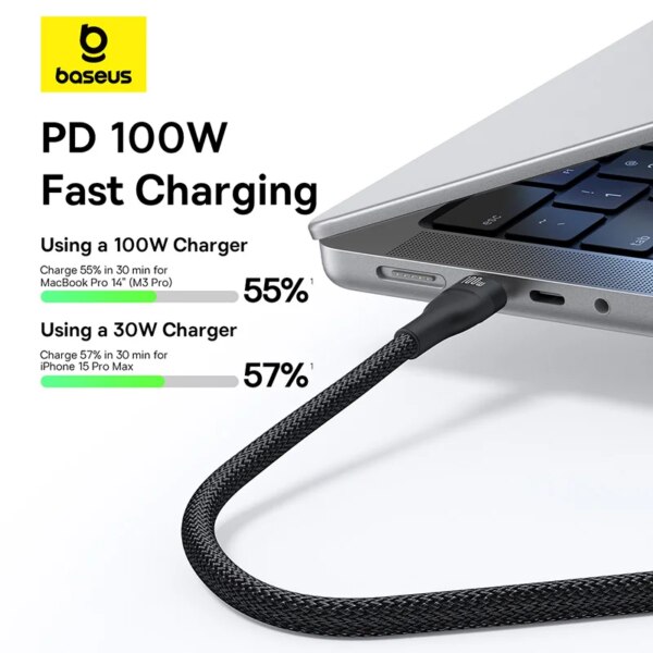 Baseus 3-in-1 USB C Cable 100W Fast Charging Cable for iPhone 16 15 14 Macbook Samsung Xiaomi - Image 3