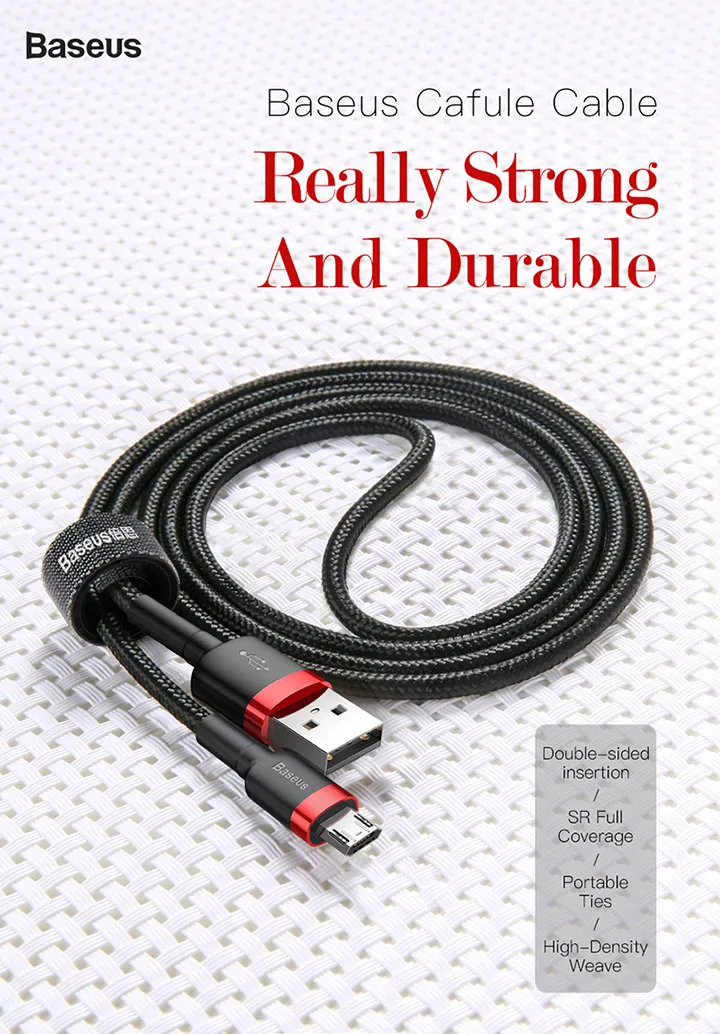 Baseus USB Micro C Cable for Samsung S9 S10 Quick Charge 3.0 Cable Fast Charging for Huawei P30 Xiaomi USB-C Charger Wire