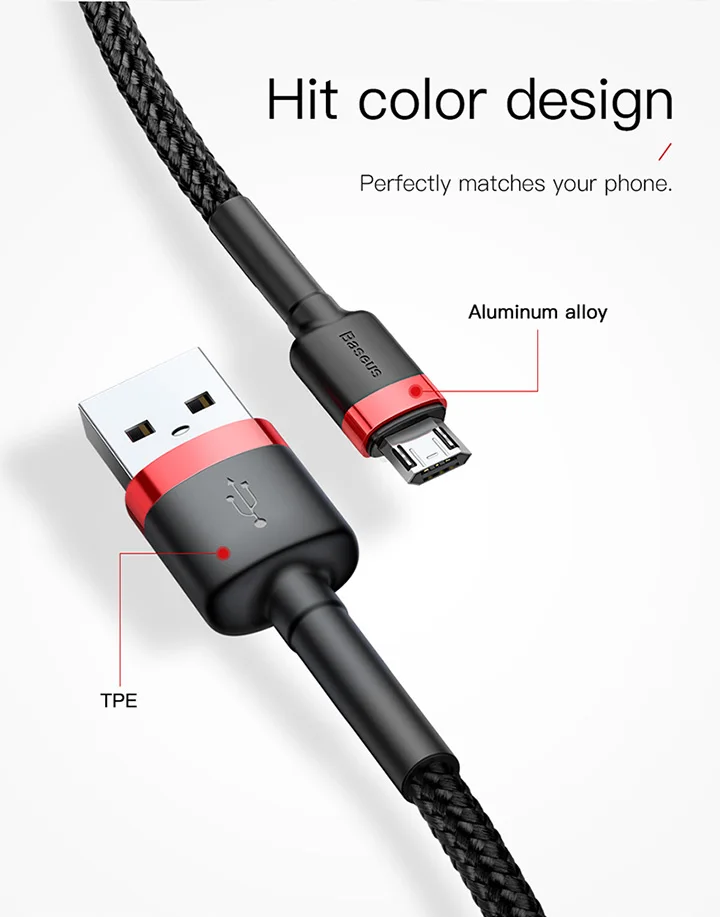 Baseus USB Micro C Cable for Samsung S9 S10 Quick Charge 3.0 Cable Fast Charging for Huawei P30 Xiaomi USB-C Charger Wire