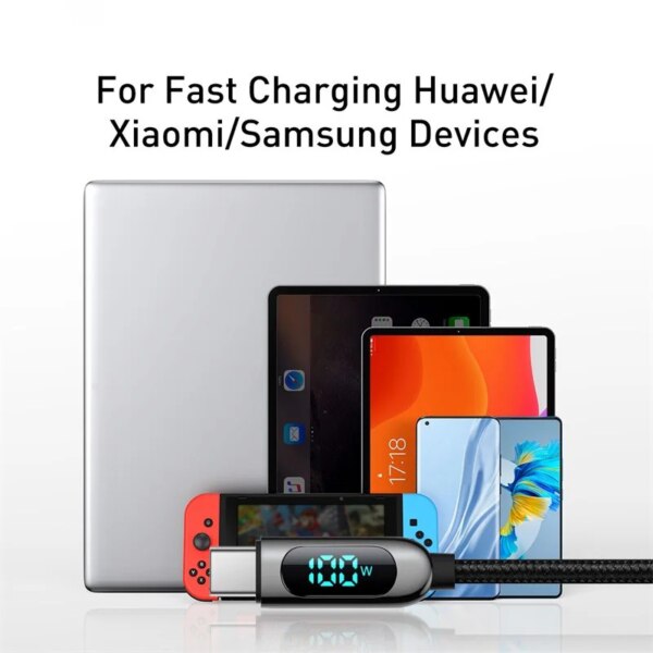 Baseus 100W USB C Cable with Digital Display Type C to Type C Fast Charging Data Cable for MacBook iPhone Samsung Xiaomi - Image 5