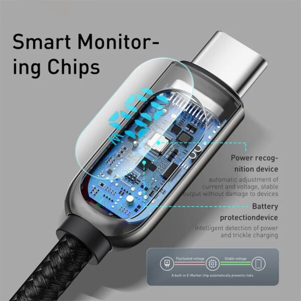Baseus 100W USB C Cable with Digital Display Type C to Type C Fast Charging Data Cable for MacBook iPhone Samsung Xiaomi - Image 6