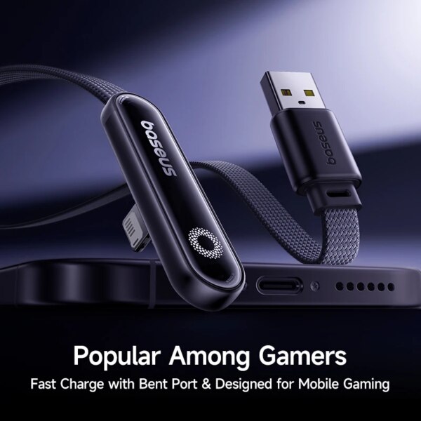 Baseus MVP3 90° Elbowed USB Fast Charging Cable LED Light For iPhone 14 13 12 Pro Max iPad - Image 2