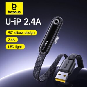 Baseus MVP3 90° Elbowed USB Fast Charging Cable LED Light For iPhone 14 13 12 Pro Max iPad
