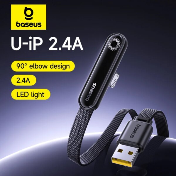 Baseus MVP3 90° Elbowed USB Fast Charging Cable LED Light For iPhone 14 13 12 Pro Max iPad