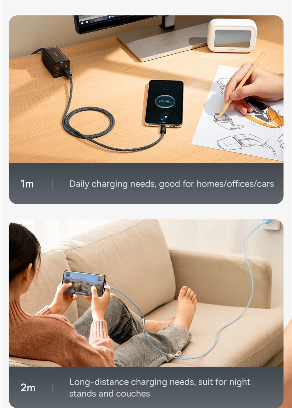 Baseus USB Type C Cable For Huawei P30 Pro Honor 100W Fast Charging Wire USB-C Charger Data Cord For Samsung Oneplus Poco F3