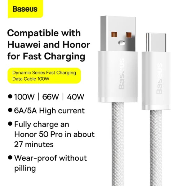 Baseus 100W USB C Fast Charging Cable 6A For Huawei Honor Samsung Xiaomi Poco - Image 6