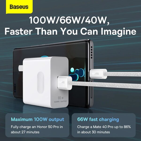 Baseus 100W USB C Fast Charging Cable 6A For Huawei Honor Samsung Xiaomi Poco - Image 2