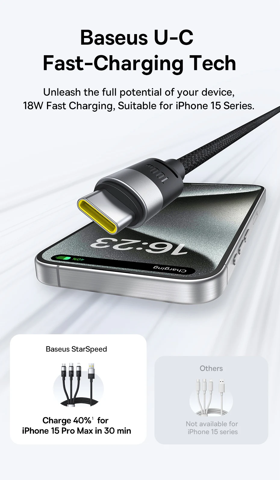 Baseus 18W USB Cable For iPhone 15 Pro Max 100W Fast Charging Cable For Huawei Honor USB Type C Data Wire For Tablets Phone