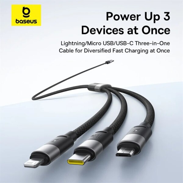 Baseus StarSpeed 100W 3-in-1 Fast Charging Cable USB-A to C+L+M for iPhone 15 Huawei - Image 3